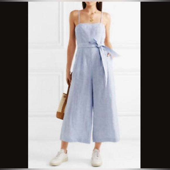 J.Crew Stripe Linen Tie Waist stripe Jumpsuit - Picture 3 of 9